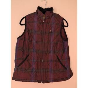 Ralph Lauren Quilted Plaid Puffer Vest Corduroy Equestrian L